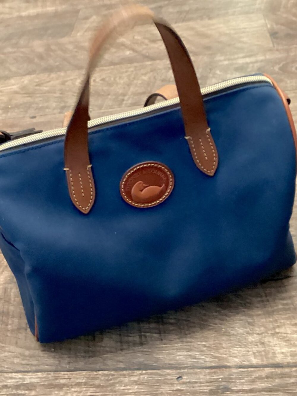 Dooney and Bourke Satchel Bag Purse, Navy Nylon Medium Size Leather - Picture 4 of 8
